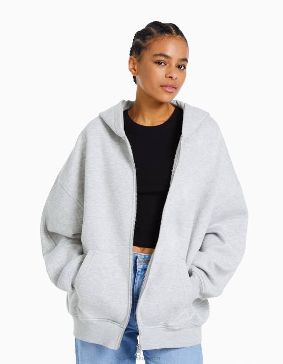 grau Bershka Frauen Übergroßer Kapuzenpullover mit Reißverschluss H00J1227