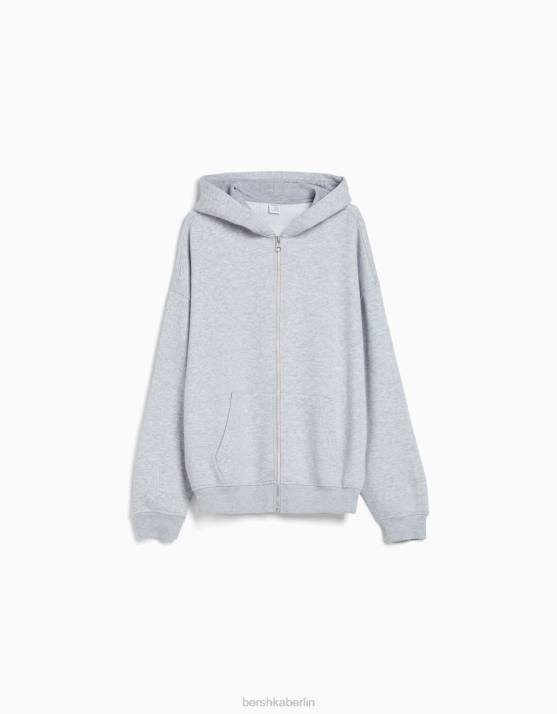 grau Bershka Frauen Übergroßer Kapuzenpullover mit Reißverschluss H00J1227