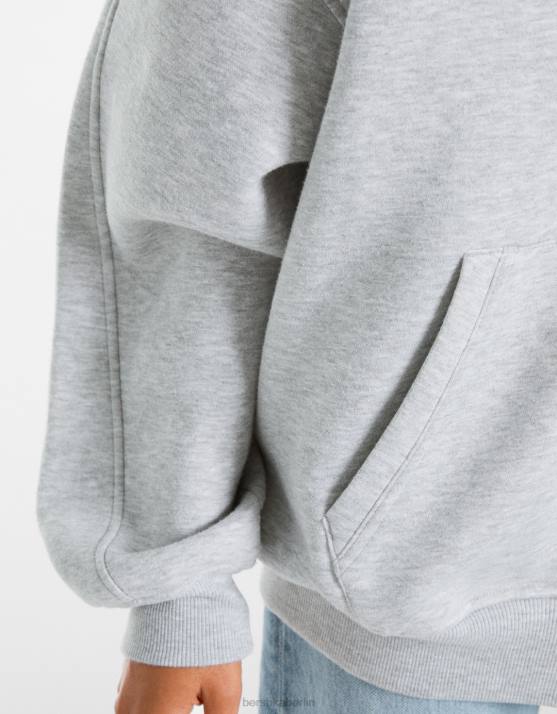 grau Bershka Frauen Übergroßer Kapuzenpullover mit Reißverschluss H00J1227