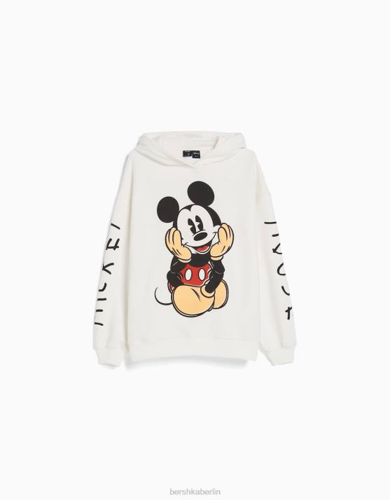 nicht-gerade weiss Bershka Frauen Kapuzenpullover mit Mickey-Print H00J1279
