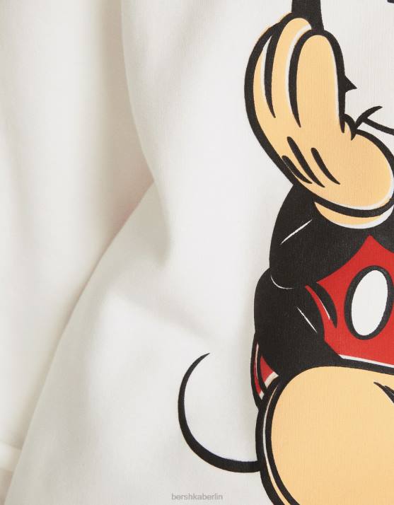 nicht-gerade weiss Bershka Frauen Kapuzenpullover mit Mickey-Print H00J1279