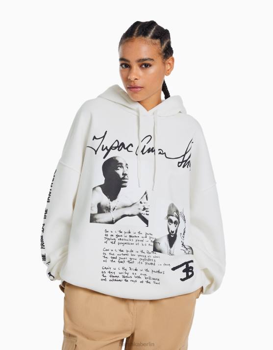 nicht-gerade weiss Bershka Frauen Tupac-Hoodie H00J1210