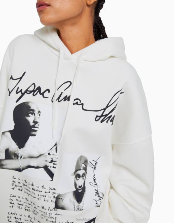nicht-gerade weiss Bershka Frauen Tupac-Hoodie H00J1210