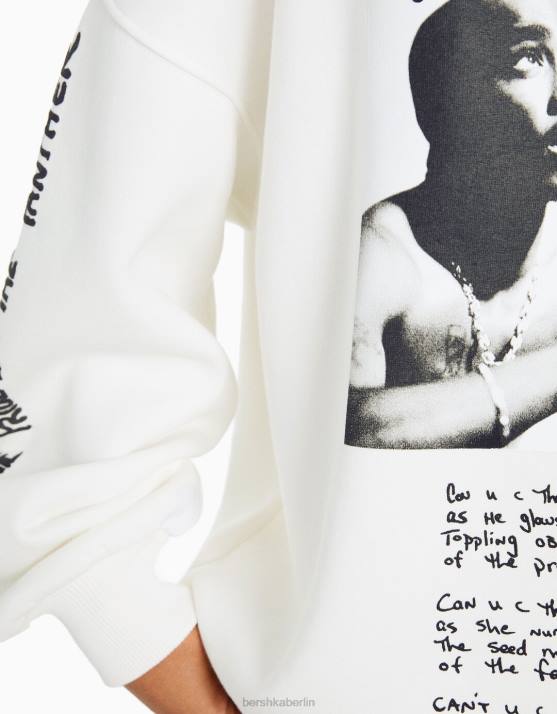 nicht-gerade weiss Bershka Frauen Tupac-Hoodie H00J1210