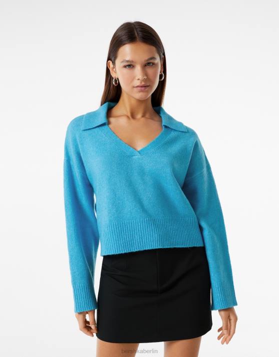 Blau Bershka Frauen Pullover mit Polokragen H00J1030