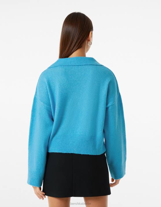Blau Bershka Frauen Pullover mit Polokragen H00J1030