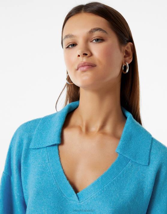 Blau Bershka Frauen Pullover mit Polokragen H00J1030