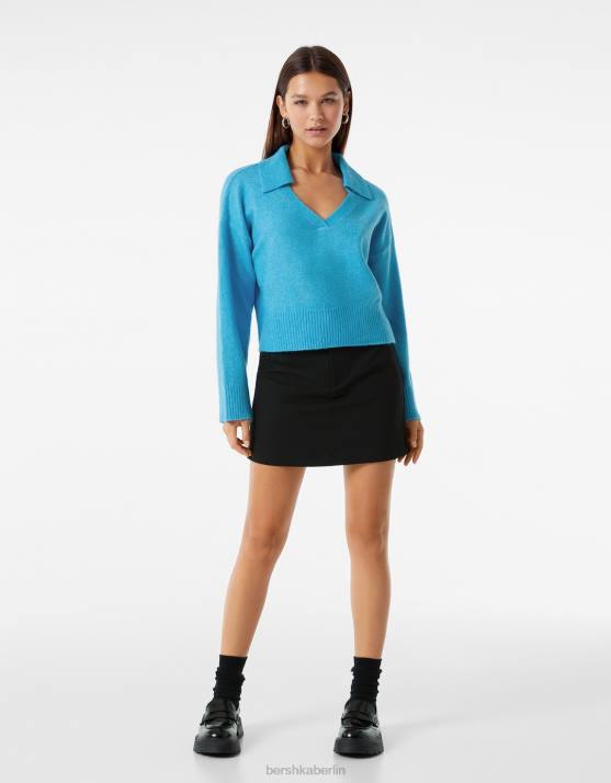 Blau Bershka Frauen Pullover mit Polokragen H00J1030