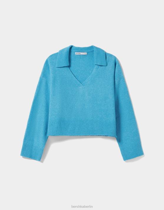 Blau Bershka Frauen Pullover mit Polokragen H00J1030