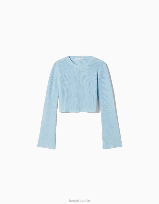 Blau Bershka Frauen Pullover mit Rundhalsausschnitt H00J1058