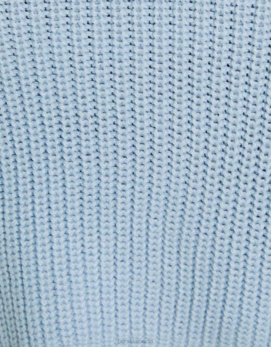 Blau Bershka Frauen Pullover mit Rundhalsausschnitt H00J1058