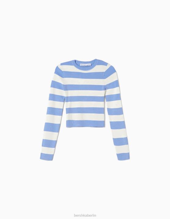 Blau Bershka Frauen Pullover mit Rundhalsausschnitt H00J1071