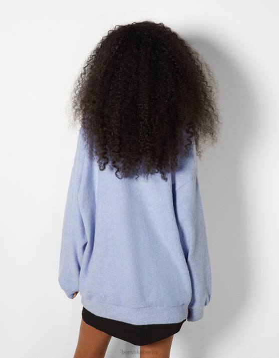 Blau Bershka Frauen V-Ausschnitt-Sweater H00J1004
