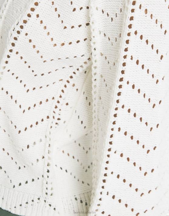 Creme Bershka Frauen Offen gestrickter Pullover mit Rundhalsausschnitt H00J1059