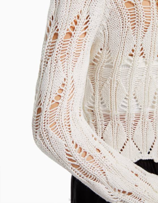 Creme Bershka Frauen Offener Strickpullover mit quadratischem Ausschnitt H00J1046