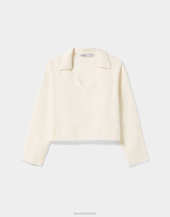 Creme Bershka Frauen Pullover mit Polokragen H00J1028