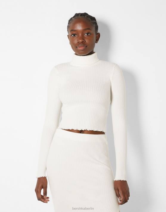 Creme Bershka Frauen Rollkragenpulli H00J1014