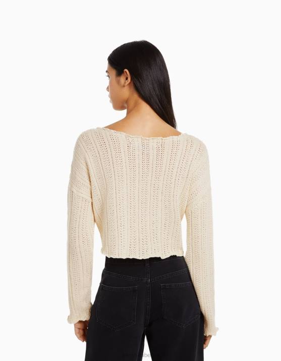 Creme Bershka Frauen rustikaler Pullover H00J1083