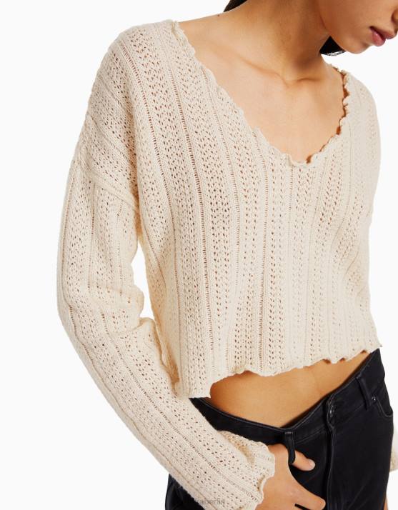 Creme Bershka Frauen rustikaler Pullover H00J1083