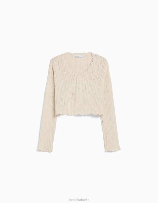 Creme Bershka Frauen rustikaler Pullover H00J1083