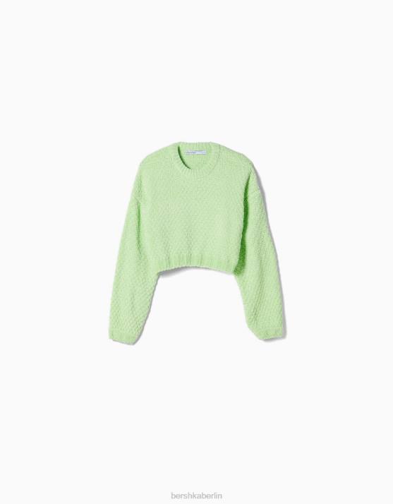 Grün Bershka Frauen Strukturierter Chenille-Pullover H00J1068