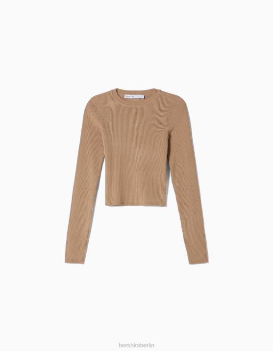 Kamel Bershka Frauen Pullover mit Rundhalsausschnitt H00J1072