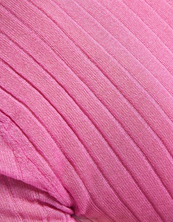 Rosa Bershka Frauen Durchscheinender, gerippter Kurzarmpullover H00J1901