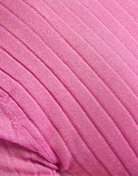 Rosa Bershka Frauen Durchscheinender, gerippter Kurzarmpullover H00J1902