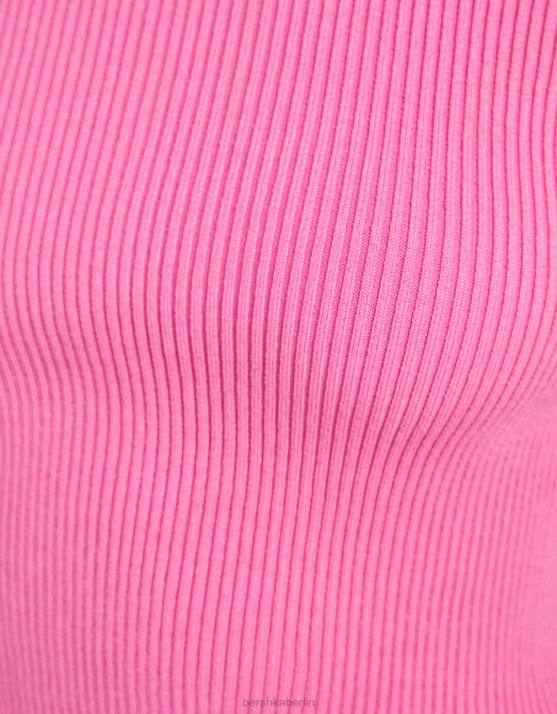 Rosa Bershka Frauen Gerippter Kurzarmpullover H00J612