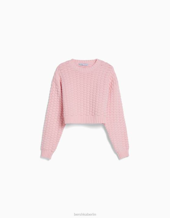 Rosa Bershka Frauen Strukturierter Pullover H00J1069