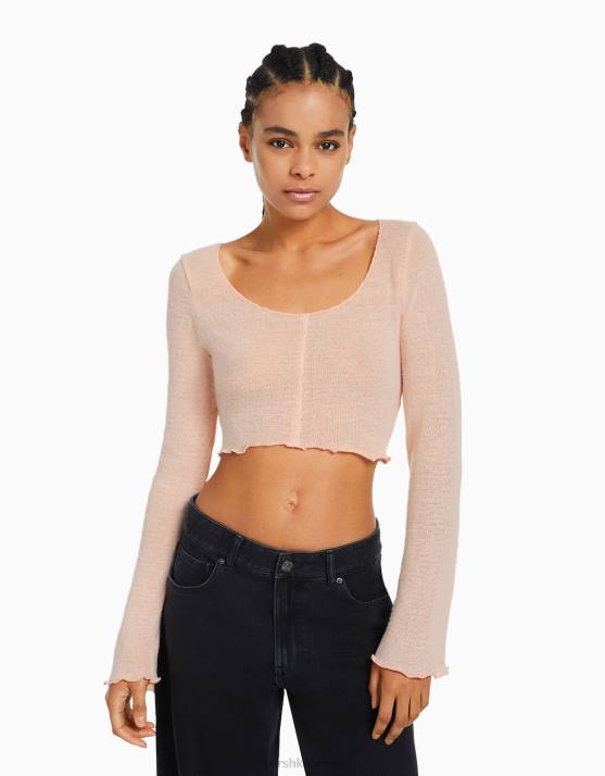 Rosa Bershka Frauen lockiger Pullover H00J1015