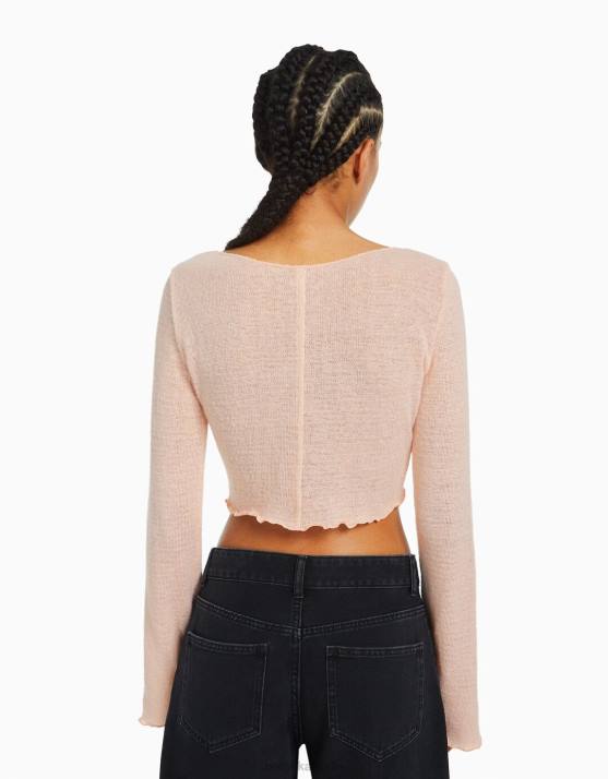 Rosa Bershka Frauen lockiger Pullover H00J1015