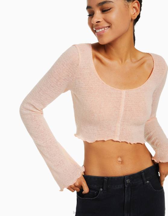 Rosa Bershka Frauen lockiger Pullover H00J1015