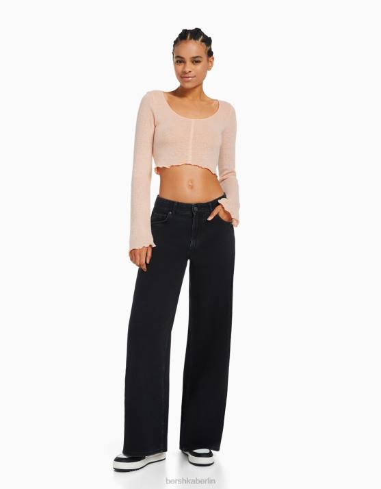 Rosa Bershka Frauen lockiger Pullover H00J1015