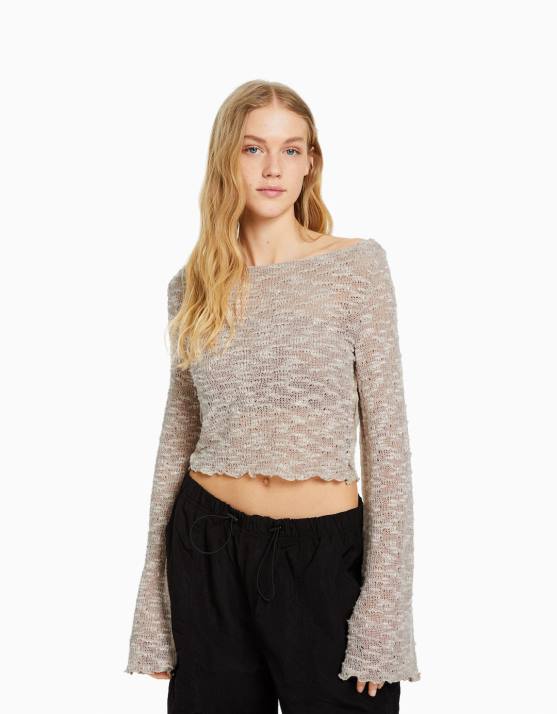 Sand Bershka Frauen Offener Strickpullover H00J982
