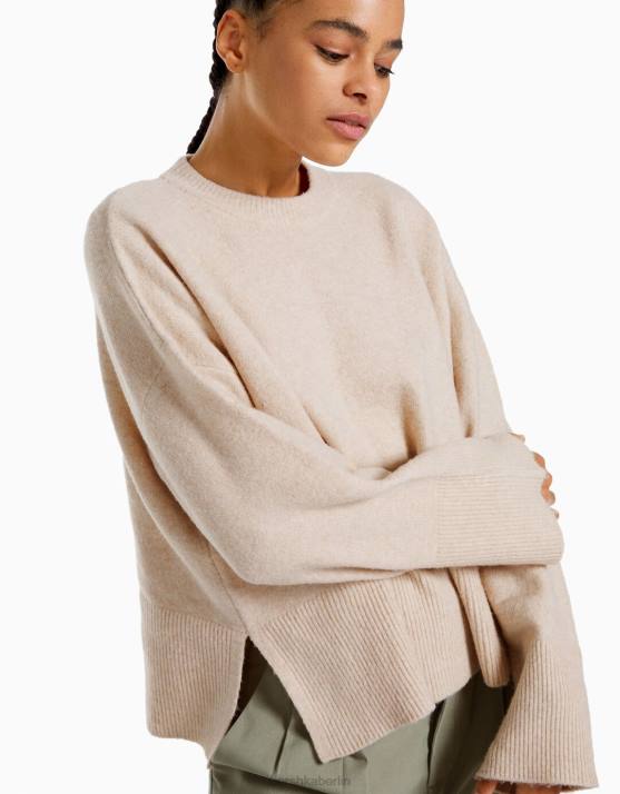 Sand Bershka Frauen übergroßer Pullover H00J1009