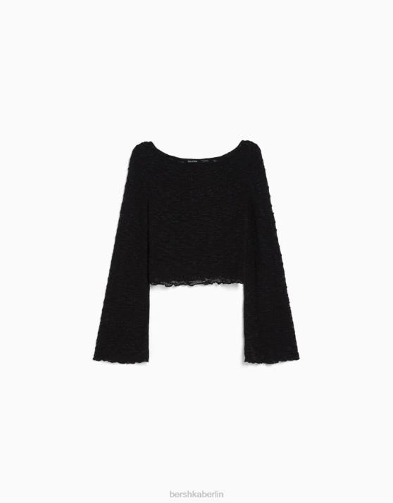 Schwarz Bershka Frauen Offener Strickpullover H00J983