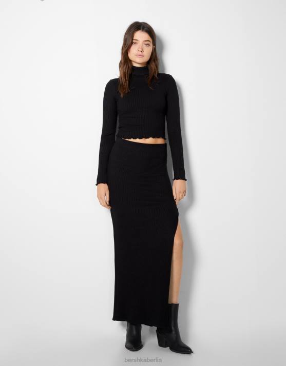 Schwarz Bershka Frauen Rollkragenpulli H00J1012
