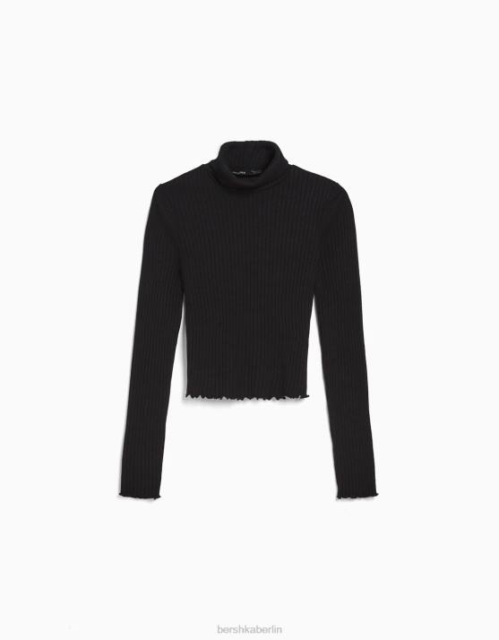 Schwarz Bershka Frauen Rollkragenpulli H00J1012