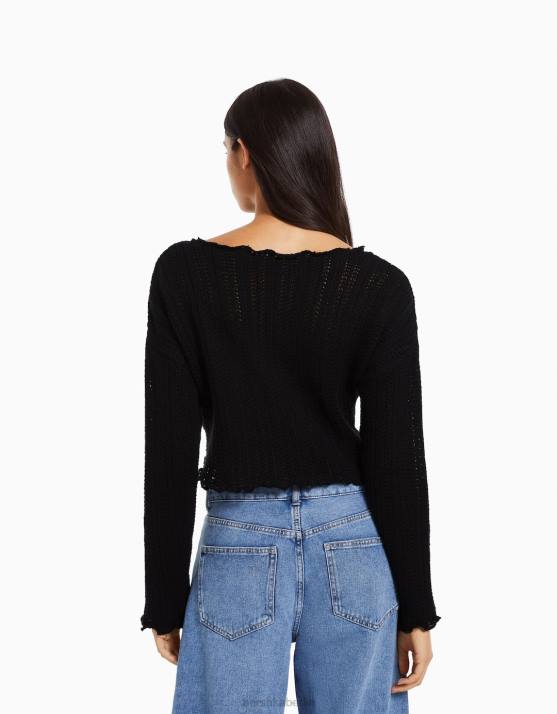 Schwarz Bershka Frauen rustikaler Pullover H00J1081