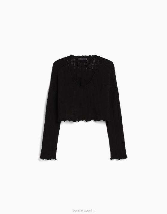 Schwarz Bershka Frauen rustikaler Pullover H00J1081