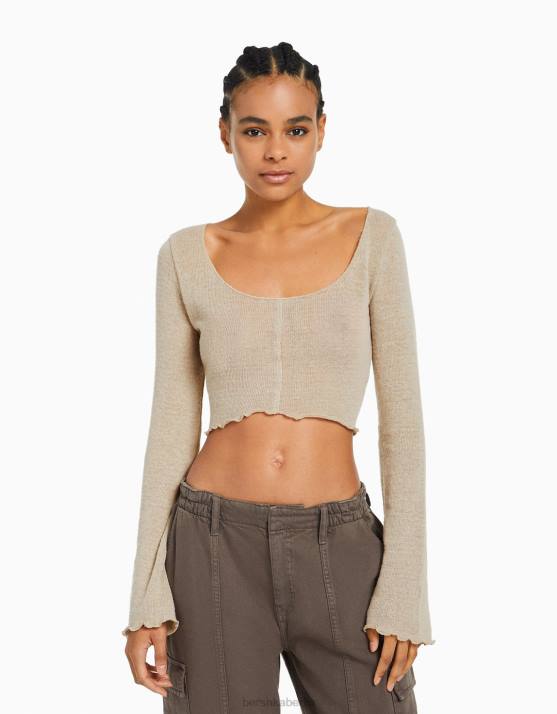 Stein Bershka Frauen Pullover mit lockigem Saum H00J1016