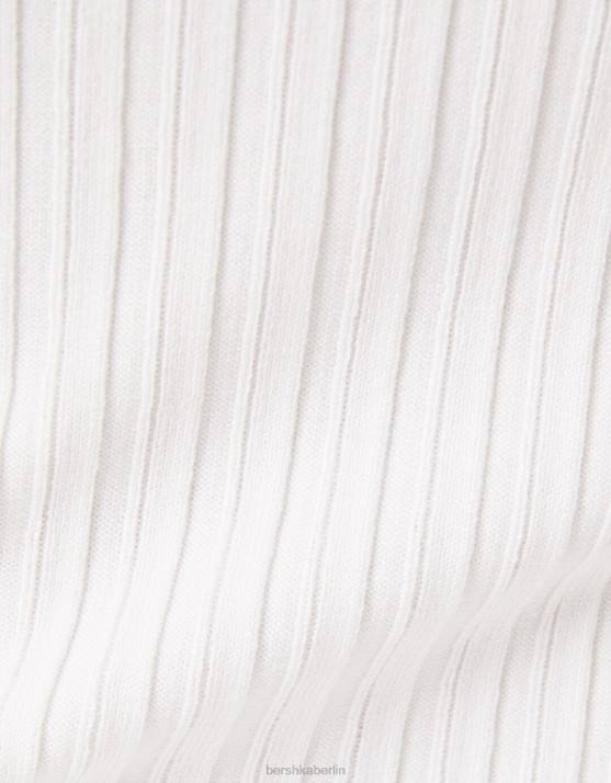 Weiss Bershka Frauen Gerippter Pullover mit Stehkragen H00J1023