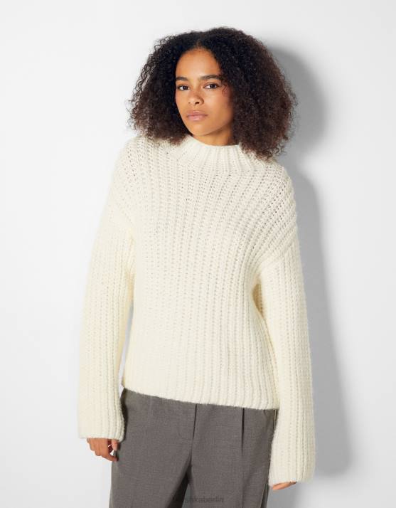 Weiss Bershka Frauen Pullover mit Stehkragen H00J1034