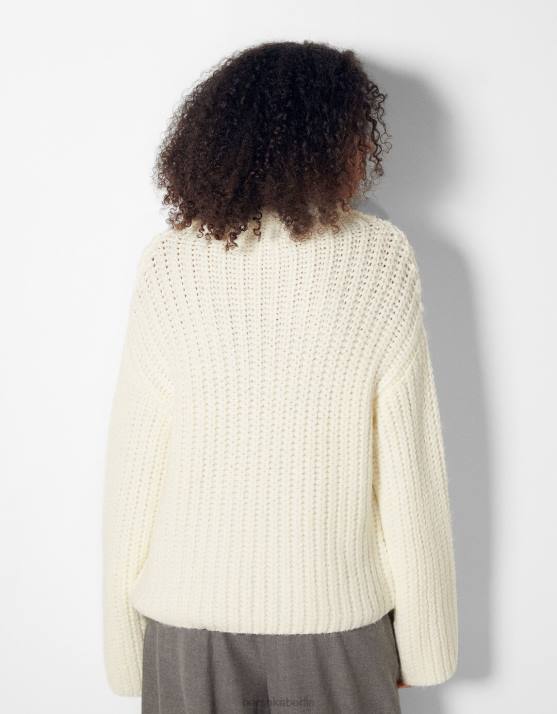 Weiss Bershka Frauen Pullover mit Stehkragen H00J1034