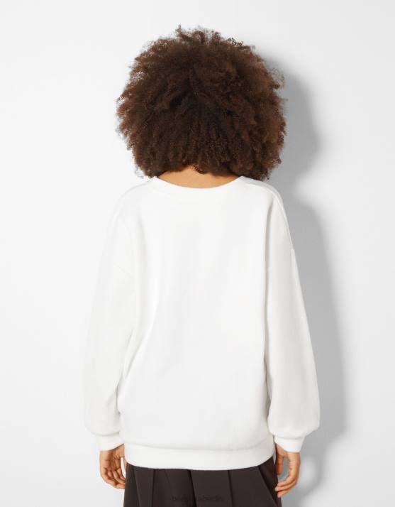 Weiss Bershka Frauen V-Ausschnitt-Sweater H00J1003