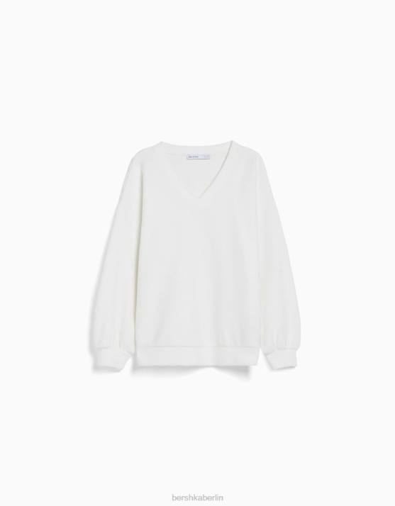 Weiss Bershka Frauen V-Ausschnitt-Sweater H00J1003