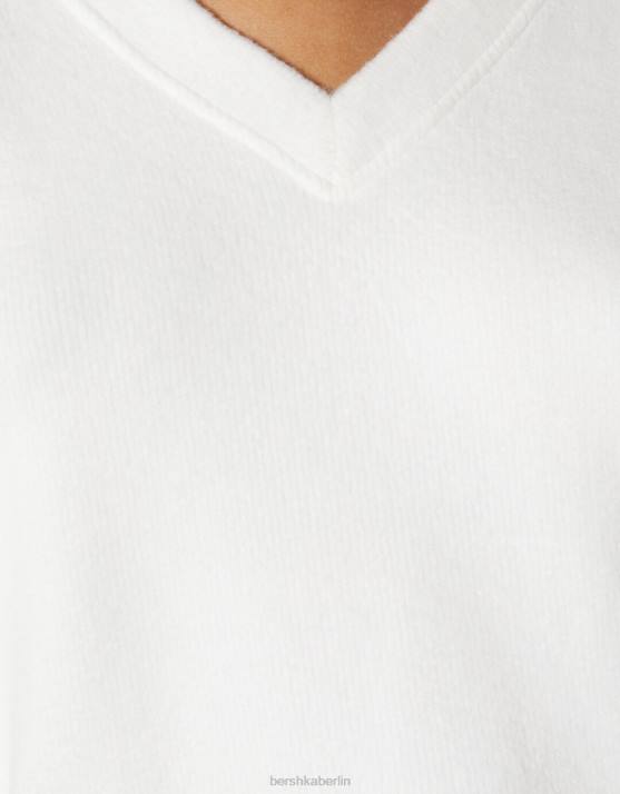 Weiss Bershka Frauen V-Ausschnitt-Sweater H00J1003