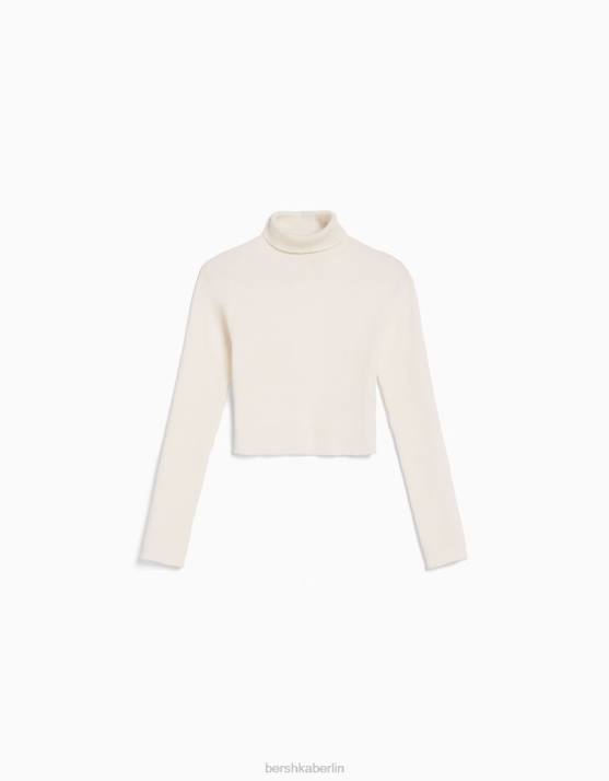 exklusiv Bershka Frauen Rippstrickpullover mit hohem Halsausschnitt H00J1054