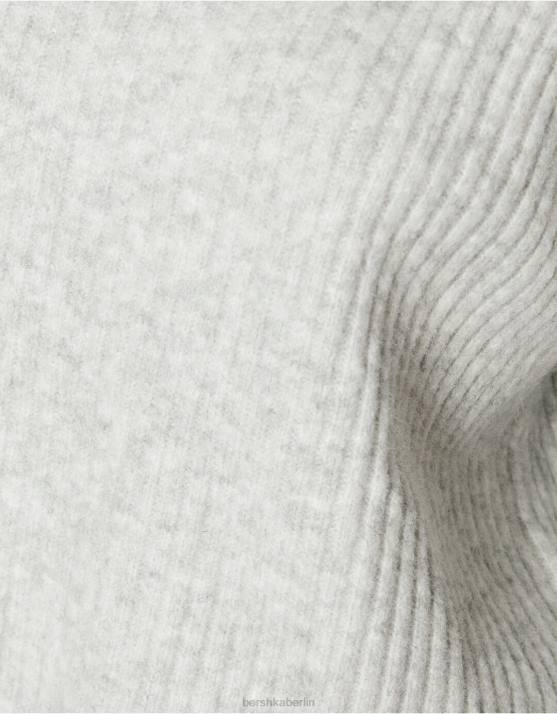grau Bershka Frauen Gerippter Pullover mit hohem Kragen H00J1006